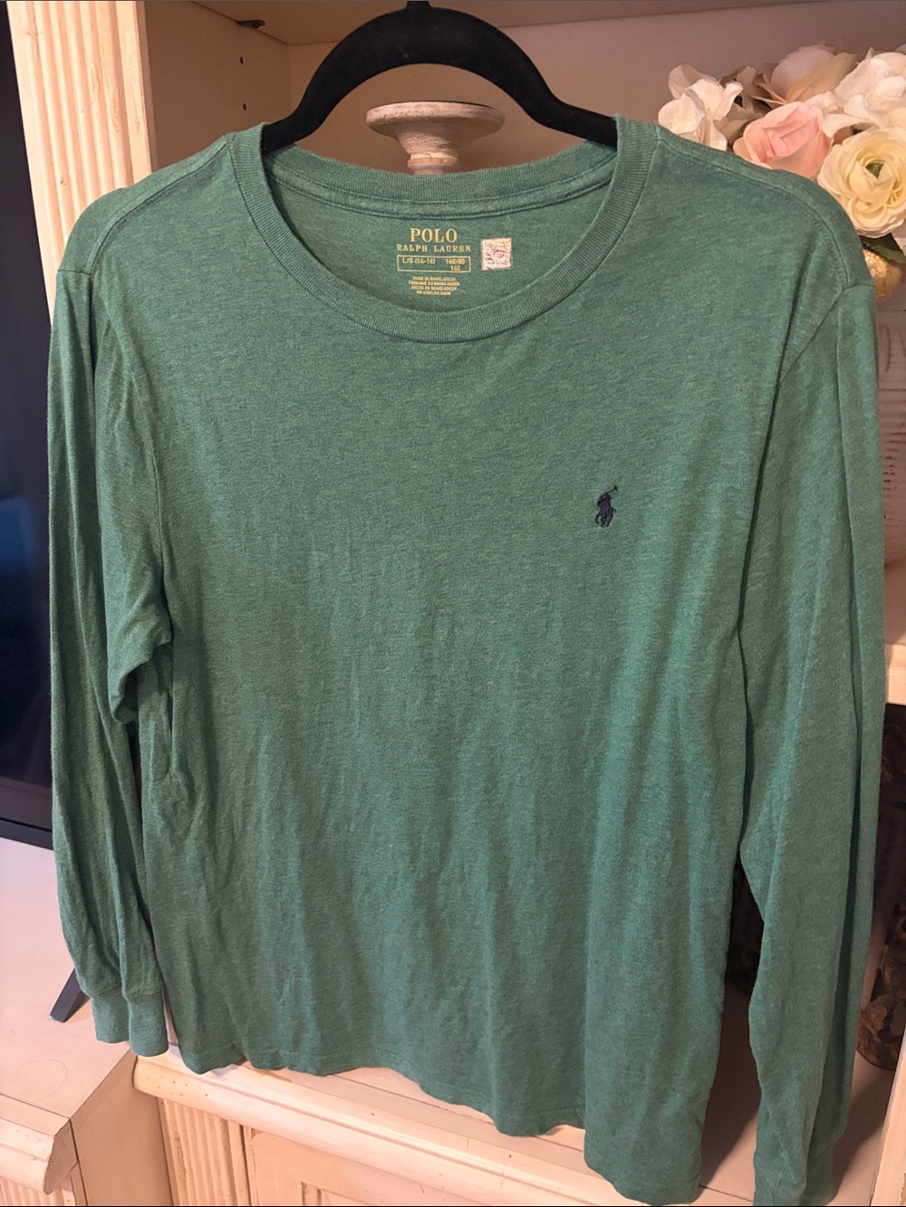 Polo by Ralph Lauren Green Long-Sleeve Crewneck Shirt (L 14-16)